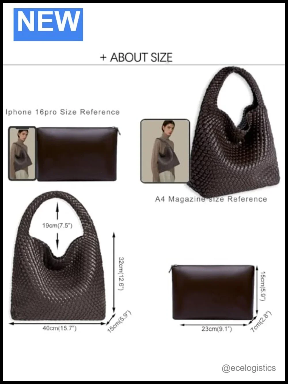 Woven Hobo Tote Bag in Mocha Coffee - Vegan Leather Tote Handbag Women Shoulder